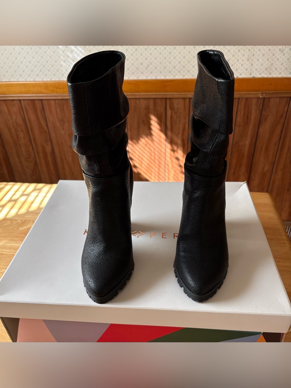 Katy Perry Black Distressed Leather Bootie Raina